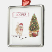 Spitz Funny Christmas Dog mit Baum Ornament Aus Metall (Links)