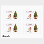 Spitz Funny Christmas Dog mit Baum Rechteckiger Aufkleber (Blatt)