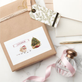 Spitz Funny Christmas Dog mit Baum Rechteckiger Aufkleber