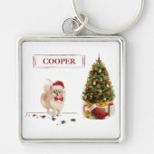Spitz Funny Christmas Dog mit Baum Schlüsselanhänger (Vorne)