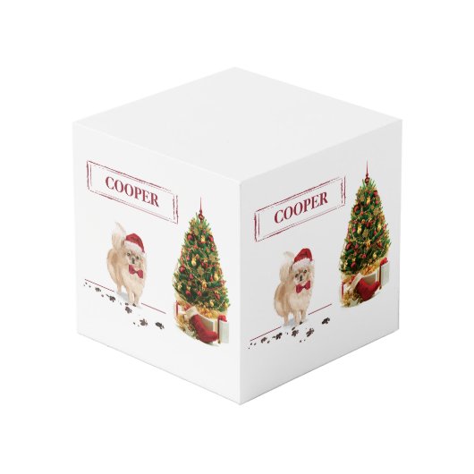 Spitz Funny Christmas Dog mit Baum Würfel (Rückseite Schrägansicht)
