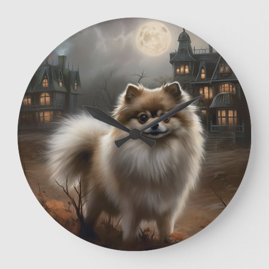 Spitz Halloween Beängstigend Große Wanduhr (Vorderseite)