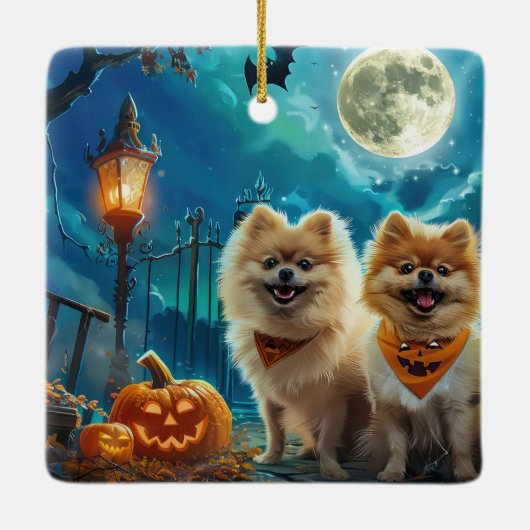 Spitz Halloween Spooky Keramikornament (Rückseite)