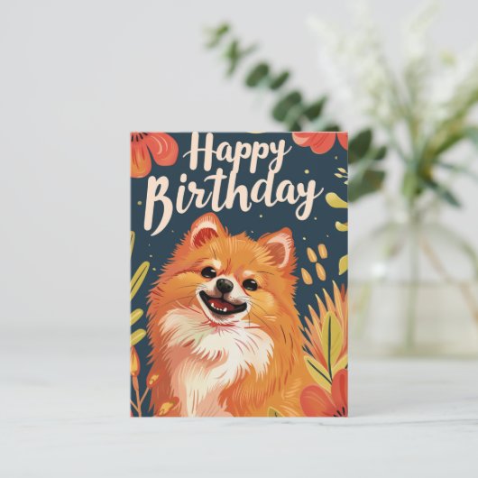 Spitz Happy Birthday Postkarte (Stehend Vorderseite)