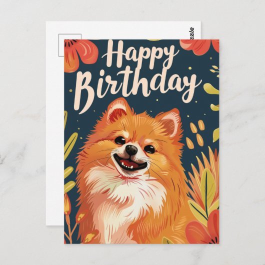 Spitz Happy Birthday Postkarte (Vorne/Hinten)