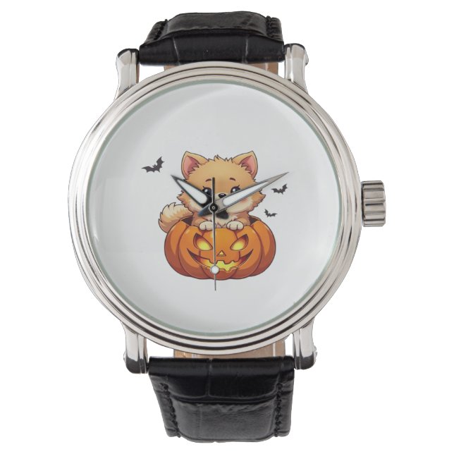Spitz Happy Halloween Kürbis Classic T-S Armbanduhr (Vorderseite)