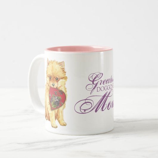 Spitz-Herz-Mama Zweifarbige Tasse (Vorderseite Links)