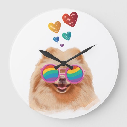 Spitz Hund am Herztag Valentinstag Große Wanduhr (Vorderseite)