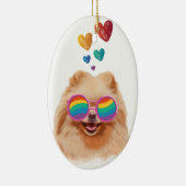 Spitz Hund am Herztag Valentinstag Keramik Ornament (Rechts)