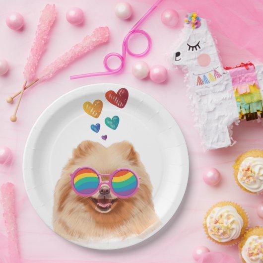 Spitz Hund am Herztag Valentinstag Pappteller (Party)