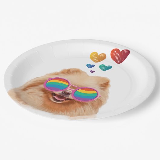 Spitz Hund am Herztag Valentinstag Pappteller (Schrägansicht)