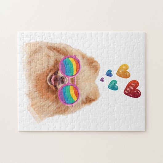 Spitz Hund am Herztag Valentinstag Puzzle (Horizontal)