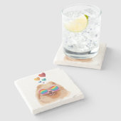 Spitz Hund am Herztag Valentinstag Steinuntersetzer (Seitenansicht)