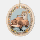 Spitz Hund Auto fahren Keramik Ornament (Links)