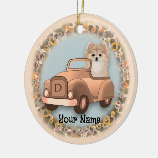 Spitz Hund Auto fahren Keramik Ornament (Links)