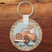 Spitz Hund Auto fahren Schlüsselanhänger (Vorderseite)