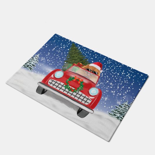 Spitz Hund Autofahren im Schnee Weihnachten Fußmatte (Schrägansicht)