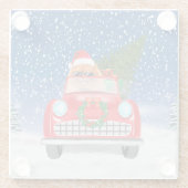 Spitz Hund Autofahren im Schnee Weihnachten Glasuntersetzer (Rückseite)