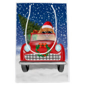 Spitz Hund Autofahren im Schnee Weihnachten Mittlere Geschenktüte (Vorderseite)