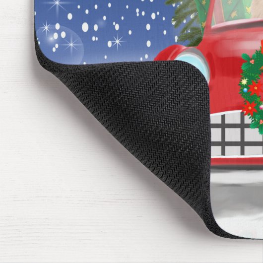 Spitz Hund Autofahren im Schnee Weihnachten Mousepad (Ecke)