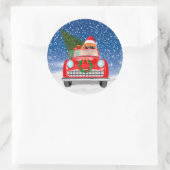 Spitz Hund Autofahren im Schnee Weihnachten Runder Aufkleber (Tasche)