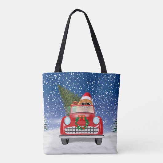 Spitz Hund Autofahren im Schnee Weihnachten Tasche (Rückseite)