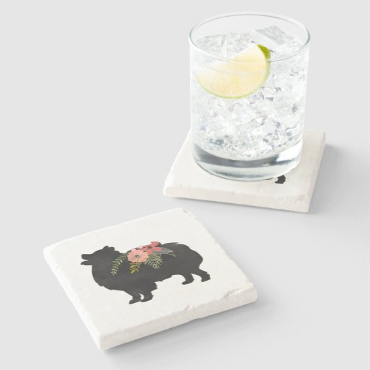 Spitz Hund Breed Boho Silhouette Steinuntersetzer (Seitenansicht)