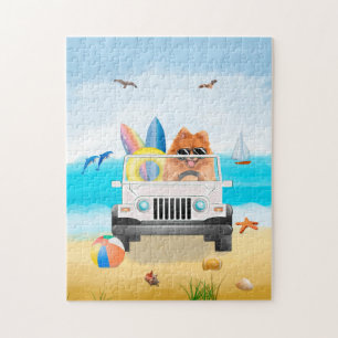 Spitz Hund fahren am Strand Puzzle