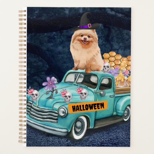 Spitz Hund Halloween LKW Beängstigende Nacht Planer (Vorderseite)