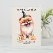 Spitz Hund Happy Halloween Feiertagskarte (Stehend Vorderseite)