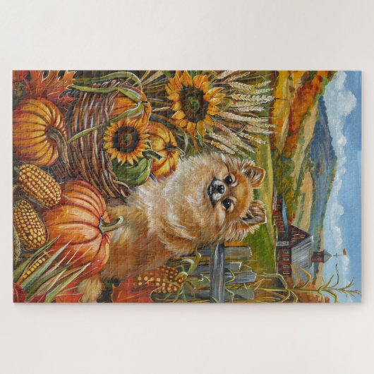 Spitz Hund Herbst Ernte Erntedank Puzzle (Horizontal)