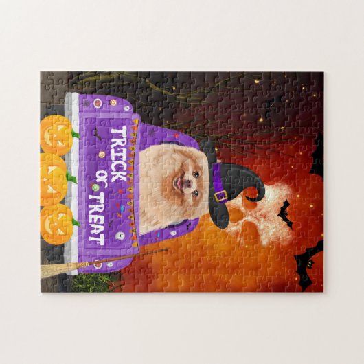Spitz Hund im Halloween-Lkw Puzzle (Horizontal)