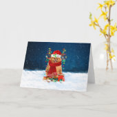 Spitz Hund im Schnee mit Weihnachtsgeschenken Karte (Gelbe Blume)