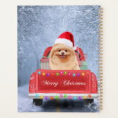 Spitz Hund im Schnee sitzen im Weihnachtswagen Planer (Rückseite)