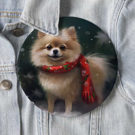 Spitz Hund im Schnee Weihnachten Button (Beispiel)