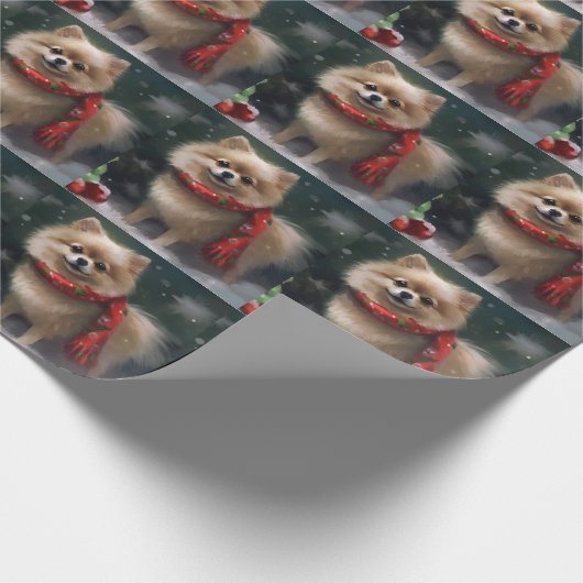 Spitz Hund im Schnee Weihnachten Geschenkpapier (Ecke)