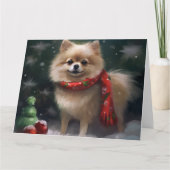 Spitz Hund im Schnee Weihnachten Karte (Vorderseite)