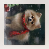 Spitz Hund im Schnee Weihnachten Puzzle (Horizontal)