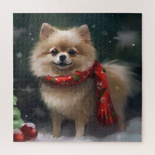 Spitz Hund im Schnee Weihnachten Puzzle (Vertikal)
