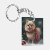 Spitz Hund im Schnee Weihnachten Schlüsselanhänger (Vorderseite links)