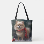 Spitz Hund im Schnee Weihnachten Tasche (Rückseite)