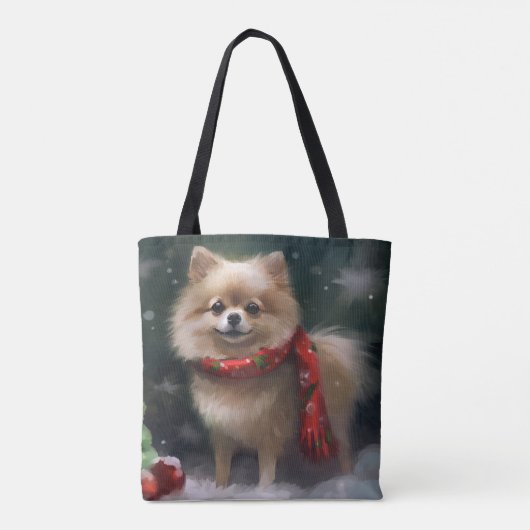 Spitz Hund im Schnee Weihnachten Tasche (Rückseite)