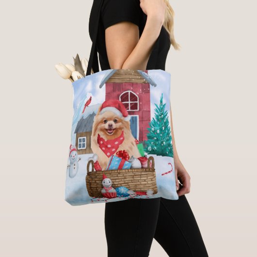 Spitz Hund im Schnee Weihnachts-Hundeschlitten wer Tasche (Von Nahem)