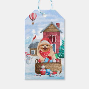 Spitz Hund im Schnee Weihnachtshundehaus Geschenkanhänger