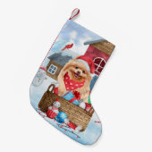 Spitz Hund im Schnee Weihnachtshundehaus Kleiner Weihnachtsstrumpf (Vorderansicht (hängend))