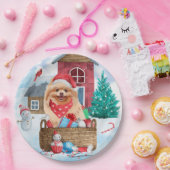 Spitz Hund im Schnee Weihnachtshundehaus Pappteller (Party)