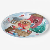 Spitz Hund im Schnee Weihnachtshundehaus Pappteller (Schrägansicht)