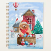 Spitz Hund im Schnee Weihnachtshundehaus Planer (Vorderseite)