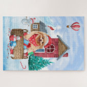 Spitz Hund im Schnee Weihnachtshundehaus Puzzle (Horizontal)