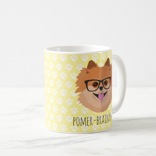Spitz-Hund in den Nerd-Gläsern | POMER-BRAINY-AN Kaffeetasse (VorderseiteRechts)